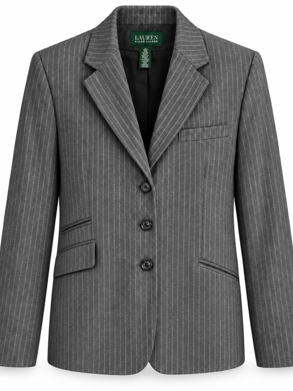 LAUREN RALPH LAUREN Gray Pinstripe Wool Blazer Women’s 10 Longline Tailored